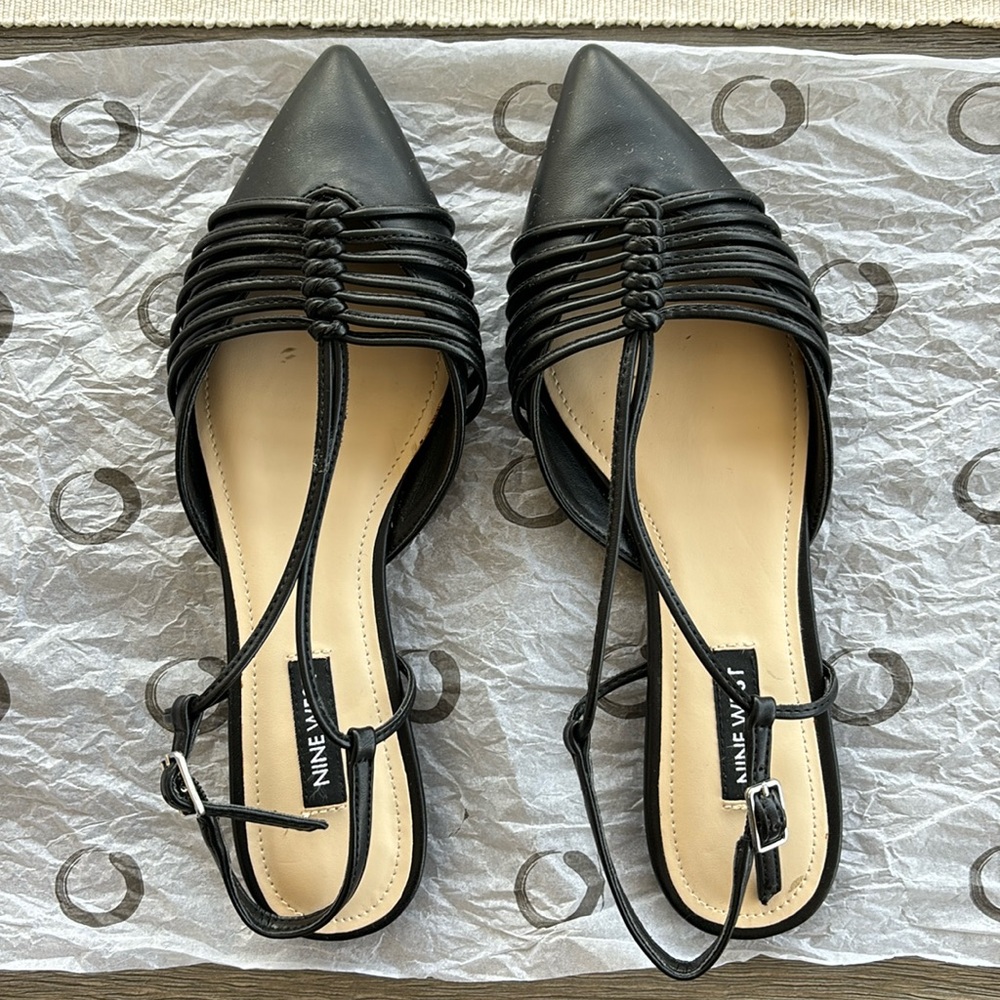 Nine West Aida Slingback Pointy Toe Flats (Black) size 6.5 width M.